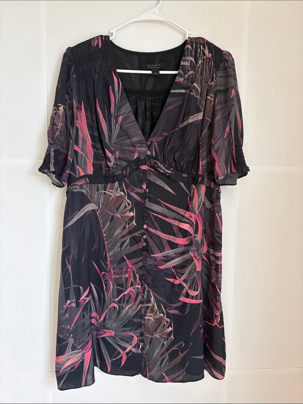 All Saints Demi Luar Black Print Mini Dress 8 - Picture 2 of 8